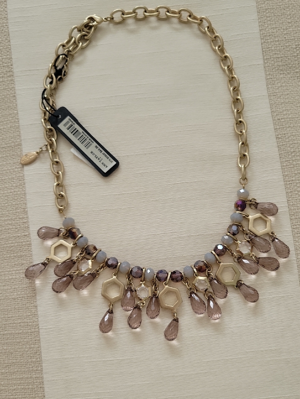 Ann Taylor Gold-Tone Necklace with Lilac Teardrop Crystals
